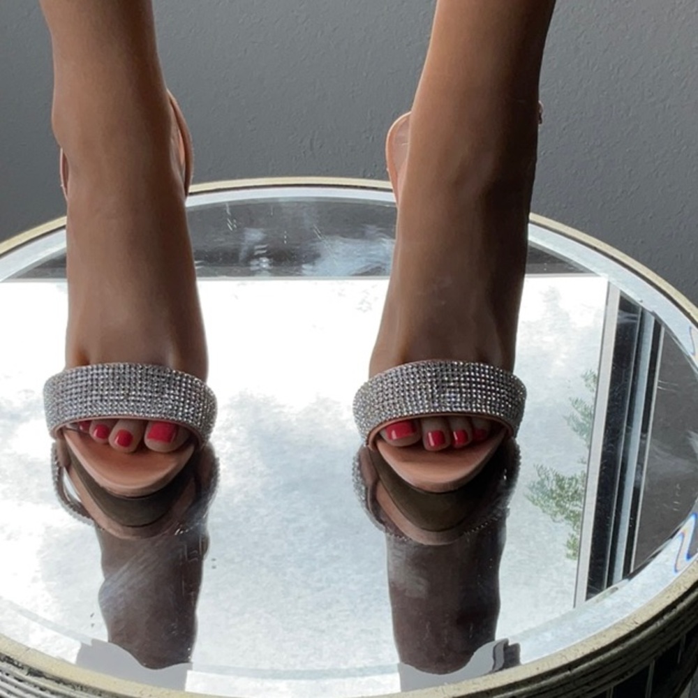 Giuseppe Zanotti Soft Pink Satin Crystal Embellishment Slingback Sandal